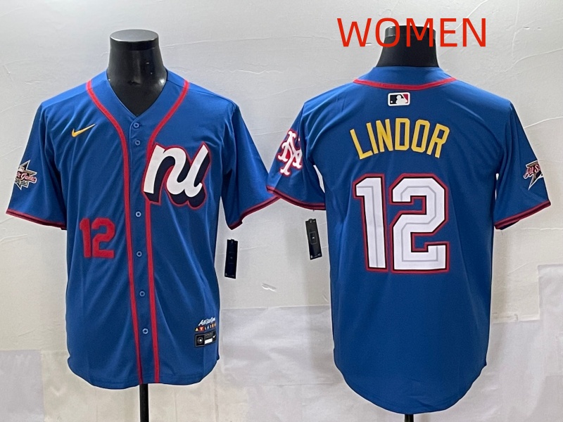 Women  2025 Los Angeles Dodgers #12 Lindor Blue Nike 2025 MLB All Star Jersey style 008->women mlb jersey->Women Jersey